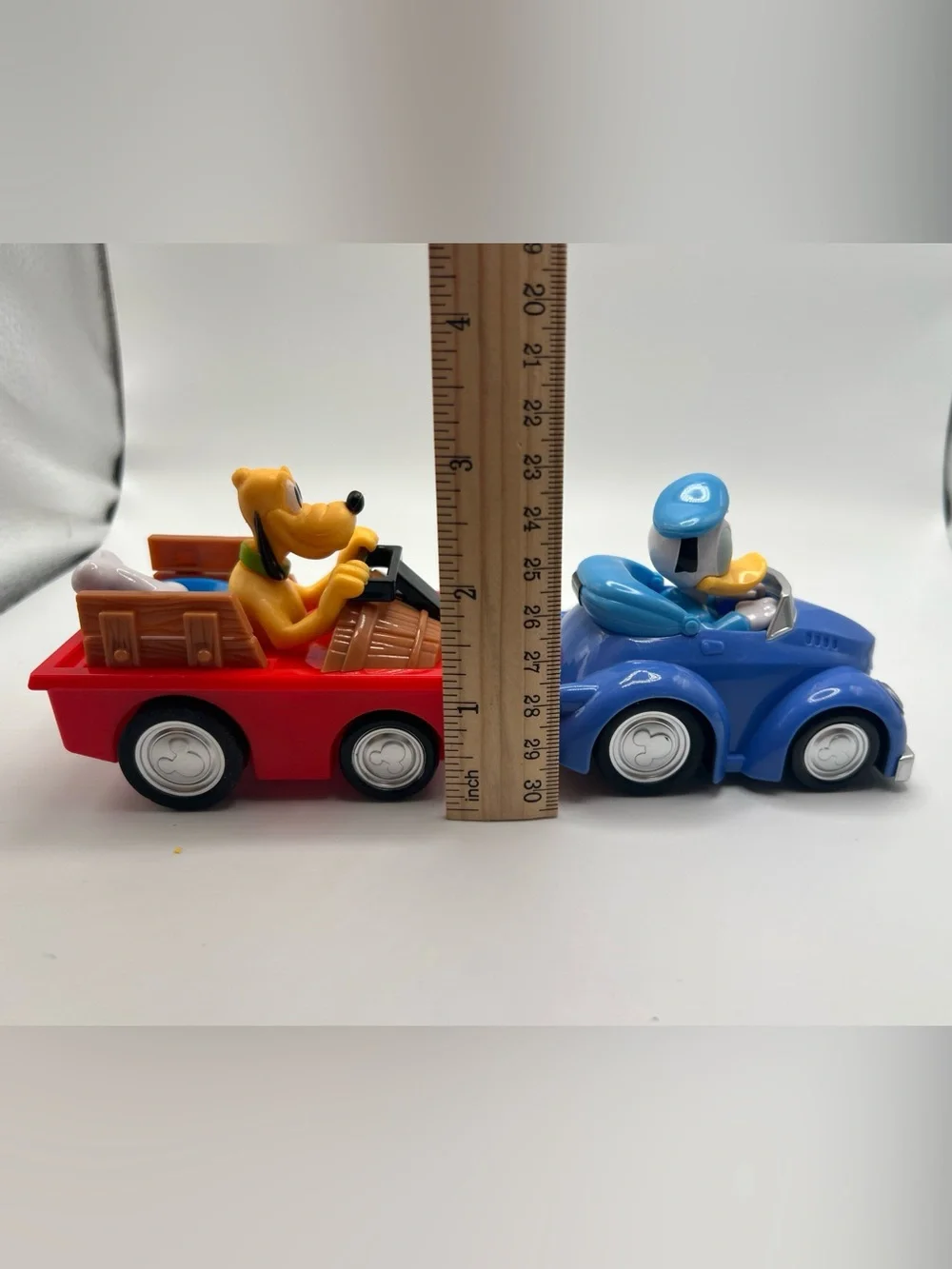 Disney Pluto Dog Red Wagon Donald Blue Car Pull Back Toy